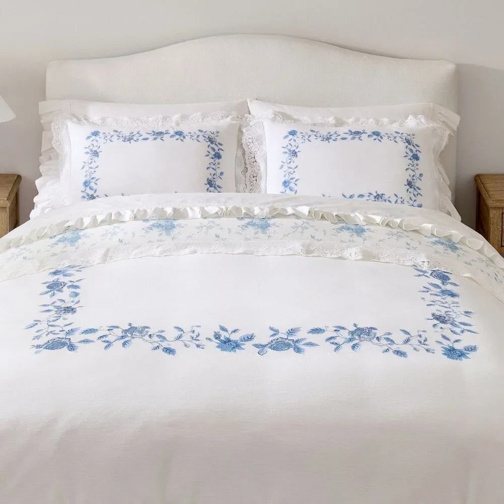 LoveShackFancy Blue Rose Duvet Cover Reversible King / California King Bed NEW